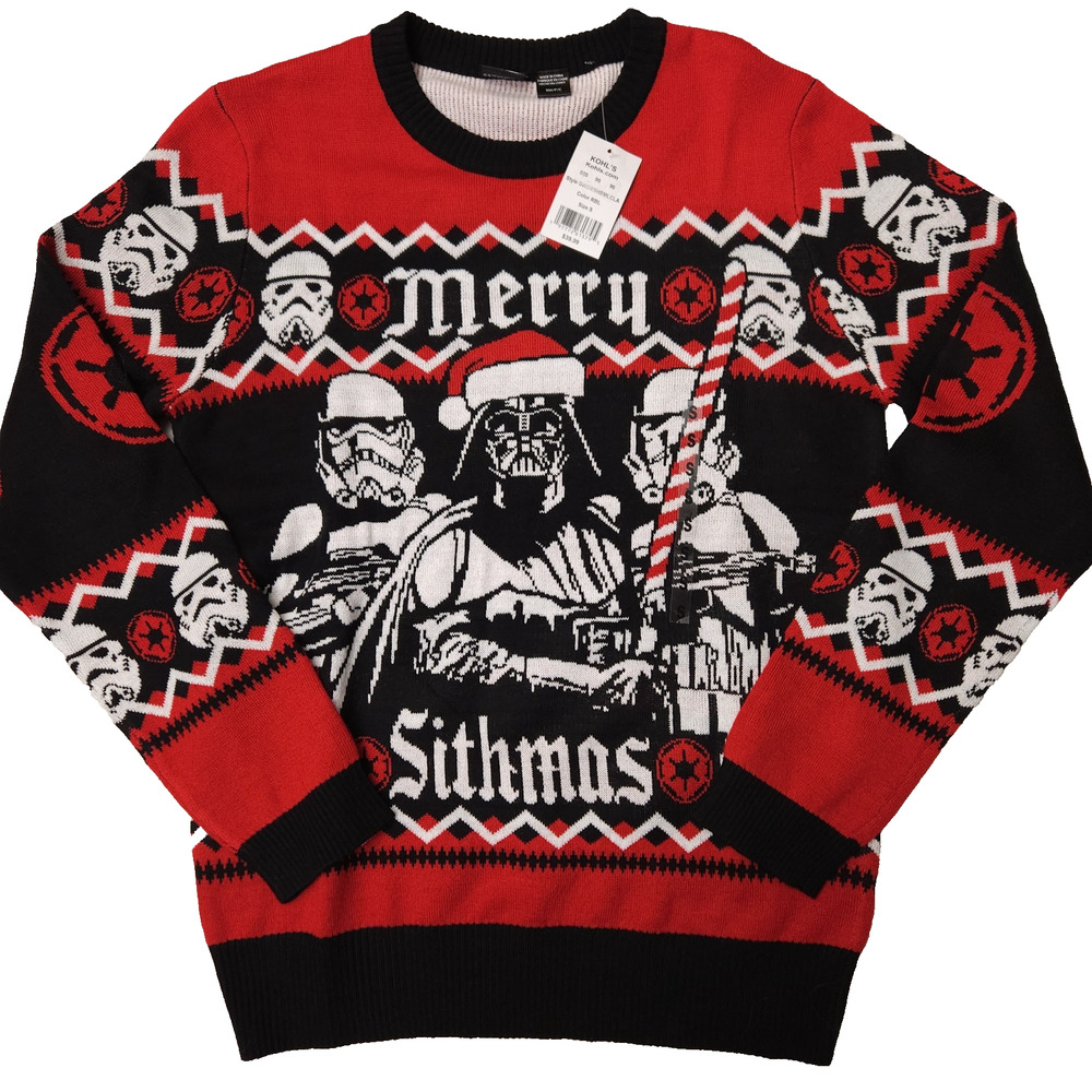 STAR WARS Ugly Christmas Sweater Men's SMALL Darth Vader Troopers MERRY SITHMAS